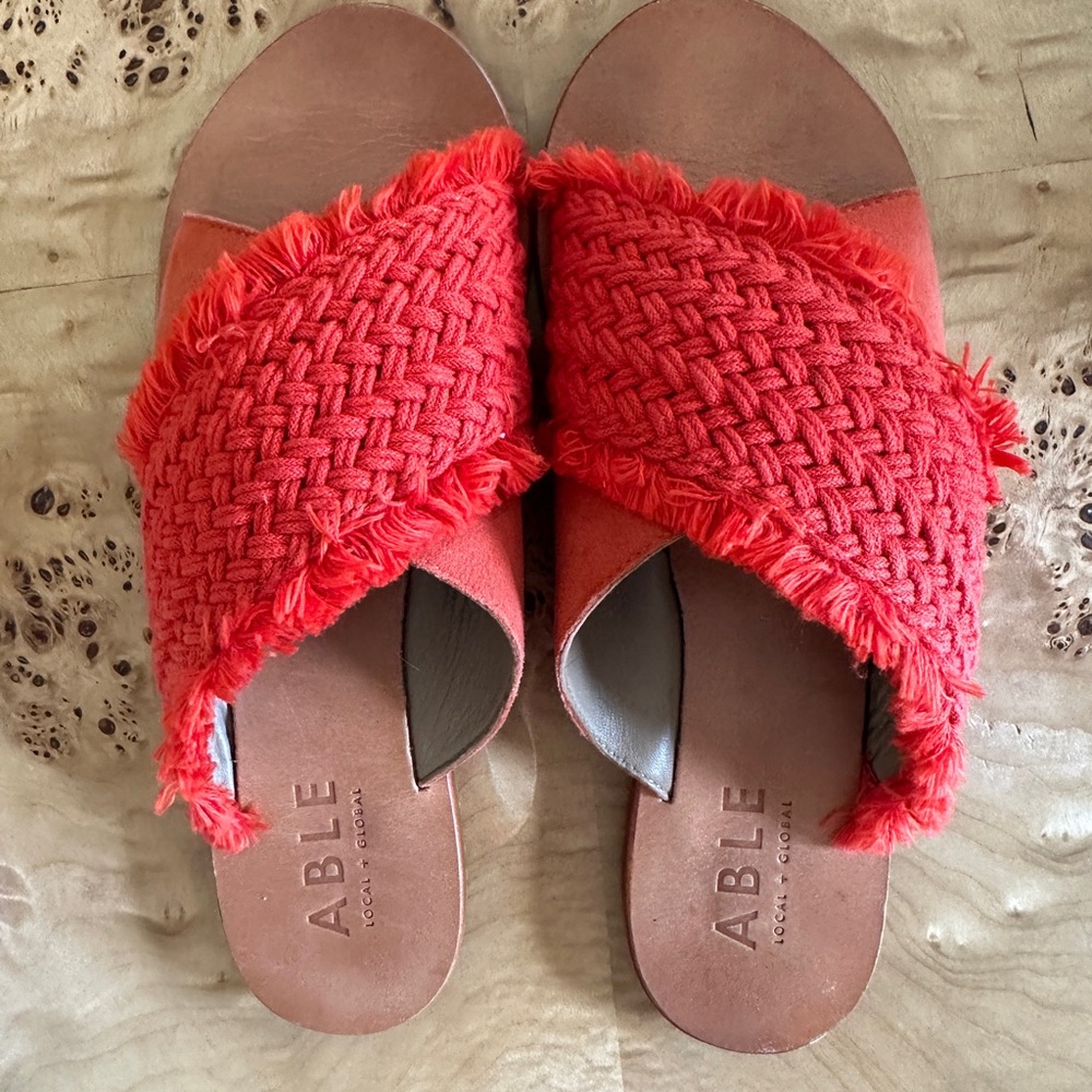 Pre-owned ABLE Woven Coral Ren Sandals - 7.5 - only worn a few times!!